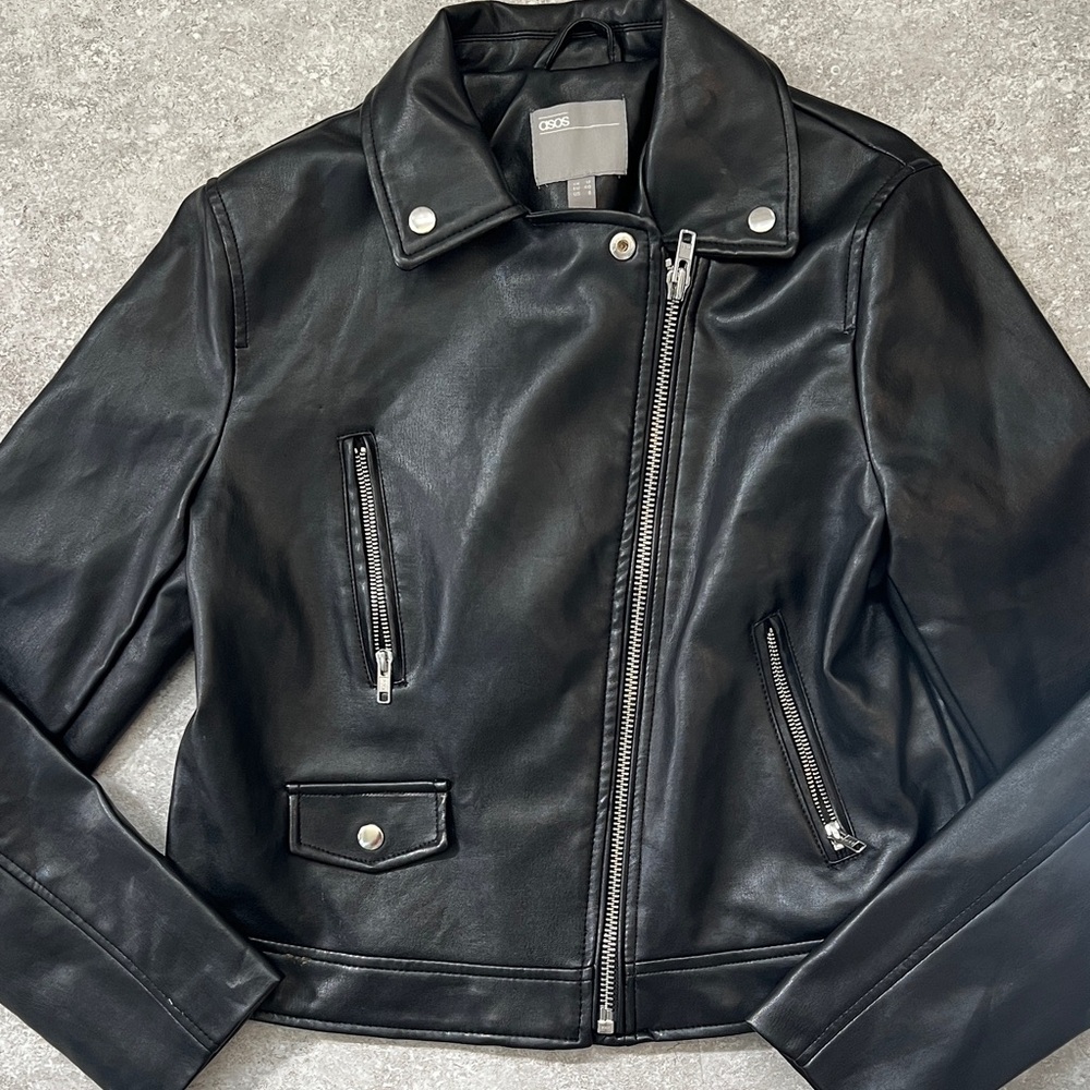 ASOS Black Leather Jacket with Silver Accents